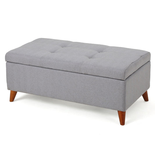 Kinetics - Upholstered Storage Ottoman With Lift-Top And Button Tufted Seat - Light Gray