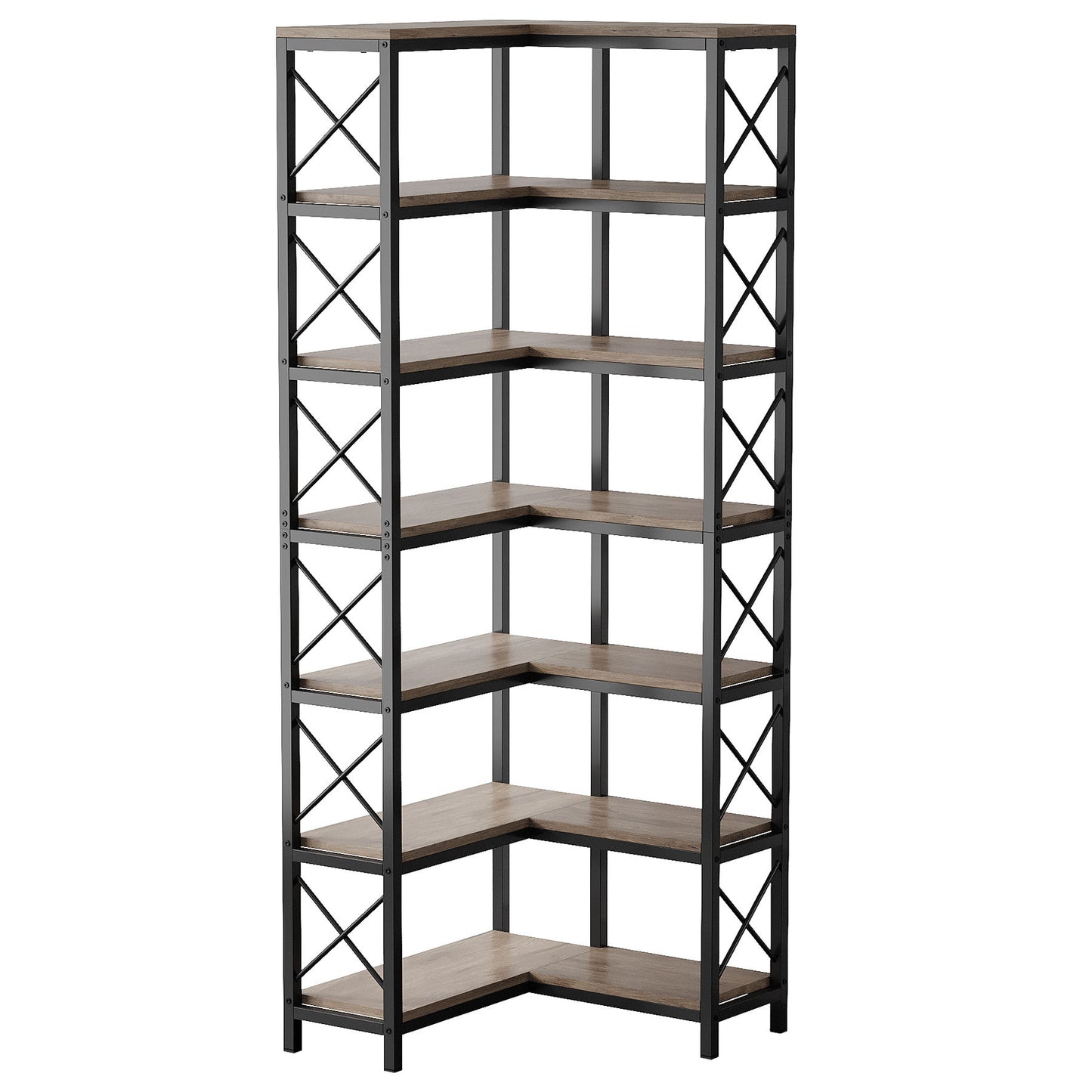 7 Tier Corner Bookshelf, Storage Unit For Living Room