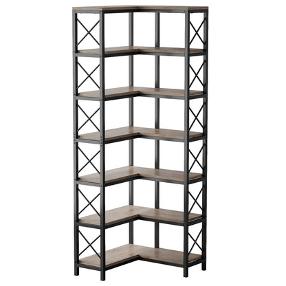 7 Tier Corner Bookshelf, Storage Unit For Living Room