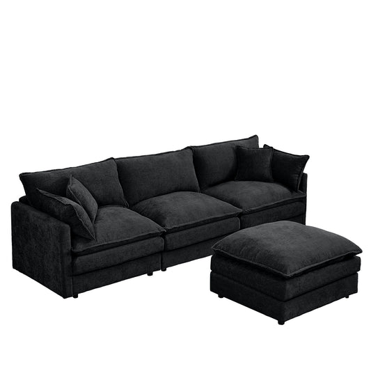 Modular L-Shaped Sectional Sofa Set With Movable Ottoman - Black
