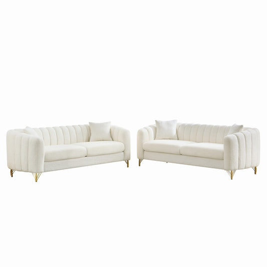Oversized Sofa, 3 And 3 Seater, Tufted Couch For Living Room - Beige