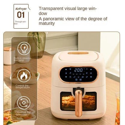 Air Fryer 4.5L Household Visual Window Smart Touch Electric Fryer French Fries Fryer Oil Free Oven Visualization 220V Hot sales