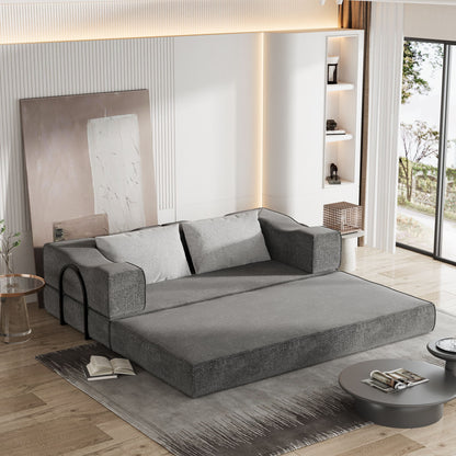 Convertible Couch Bed With 2 Pillows, 3 Seat Folding Floor Couch & King Size Bed Mattress, Diy Combination - Gray