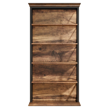 6 Tier Industrial Brown & Bookshelf With X Pattern Design - Rustic Brown