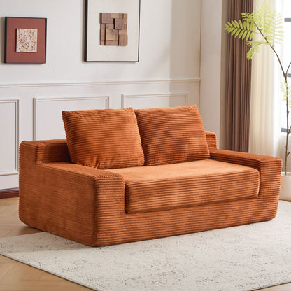 Loveseat Sofa, Comfortable Deep Seat Sofa Bed, Modern Small Corduroy Couch For Living Room Bedroom,Reversible Cushion With Pillows,No Assembly Required,Orange