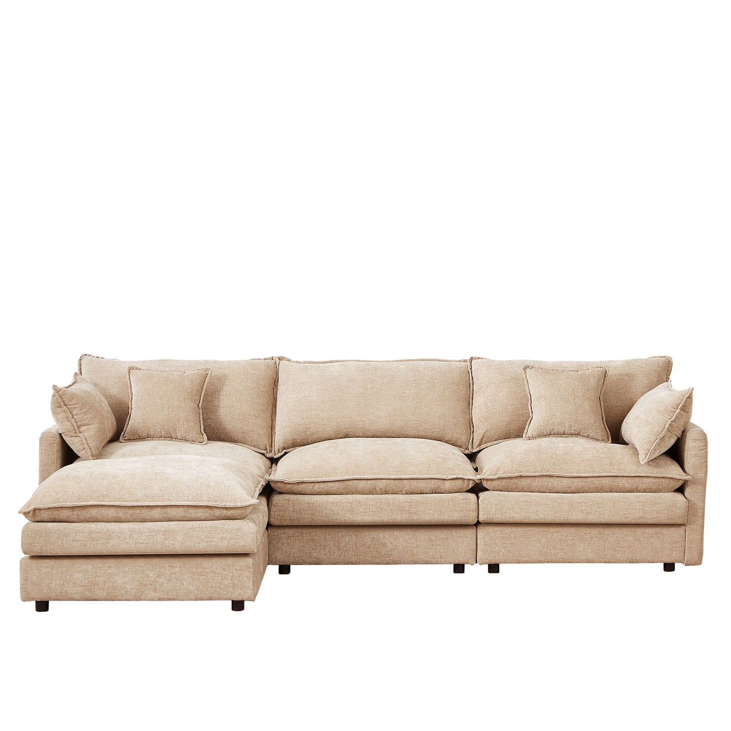 Modular L-Shaped Sectional Sofa With Movable Ottoman - Coffee