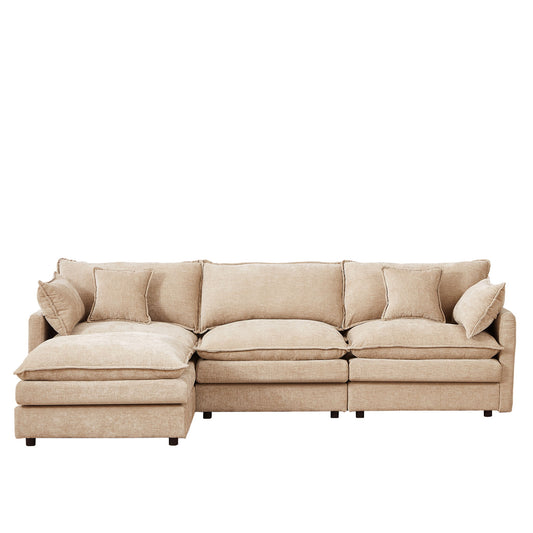 Modular L-Shaped Sectional Sofa With Movable Ottoman - Coffee