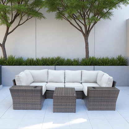 Outdoor Wicker Sectional With Weather Resistant Cushions And Table