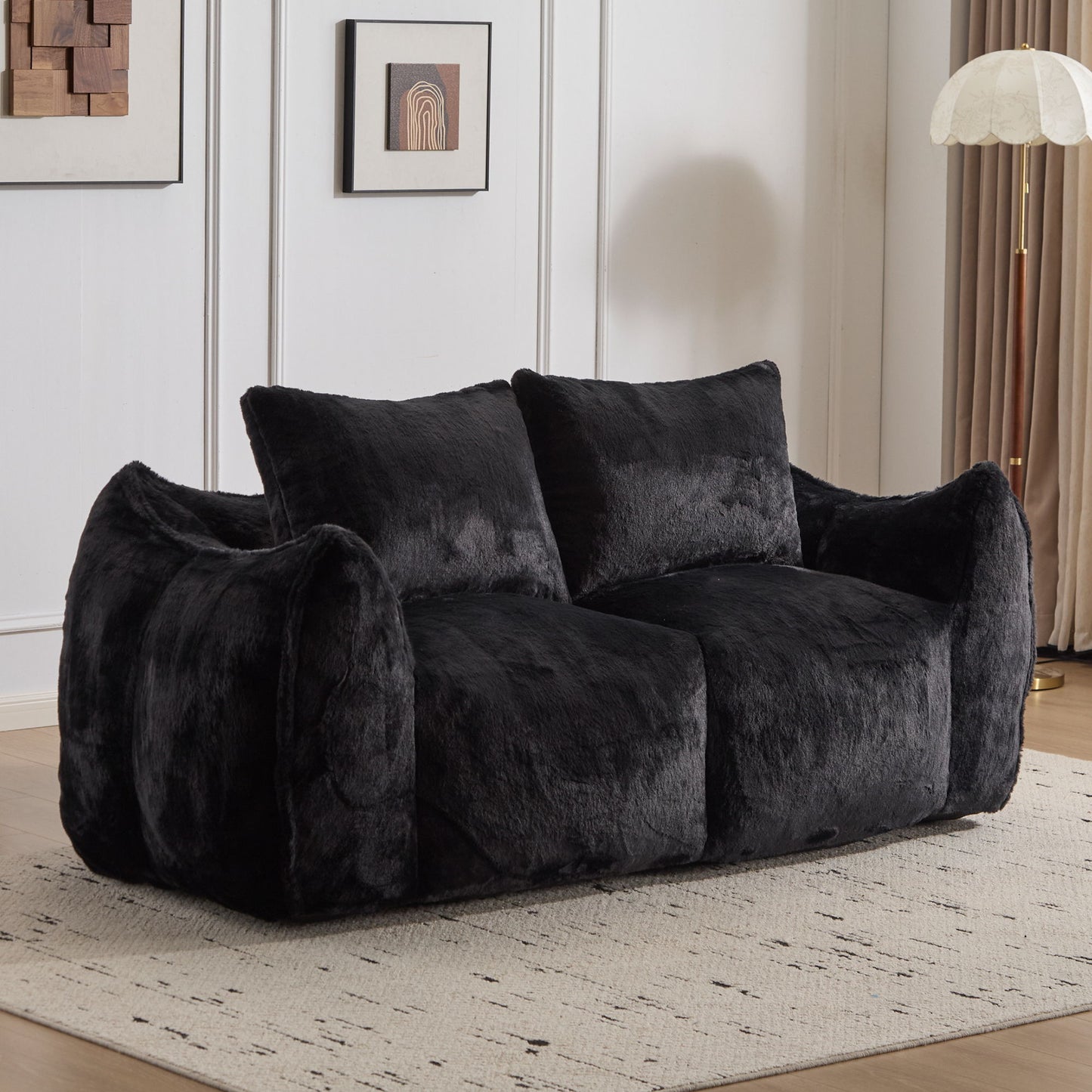 Giant Bean Bag Couch, Ultra Soft Fluffy Loveseat For Living Room Reading Chair With Pillows - Black