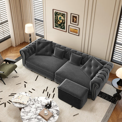 3 In 1 Pull Out Sofa Bed, Convertible Sleeper Sofa Bed, 3 Seater Sofa With Movable Ottoman - Gray
