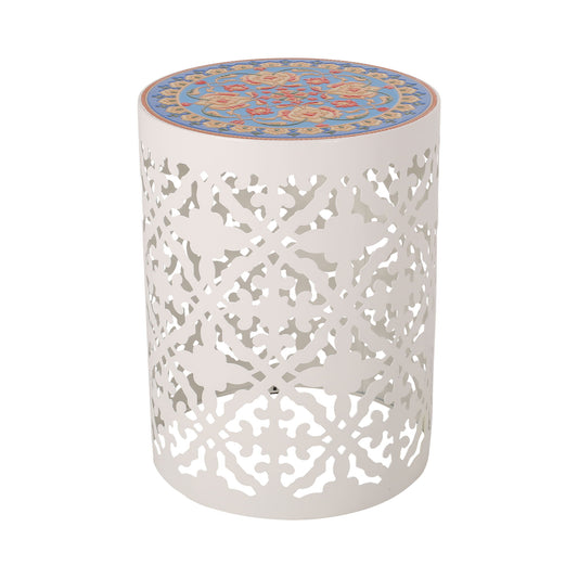 Airy - Outdoor Side Table With Lace Cut Design And Metal Frame