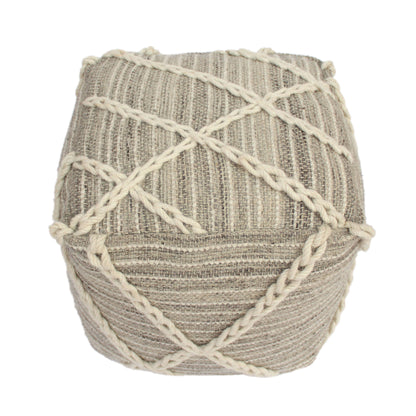 Modern Wool Rope Square Pouf Ottoman Floor Cushion - Gray / Ivory
